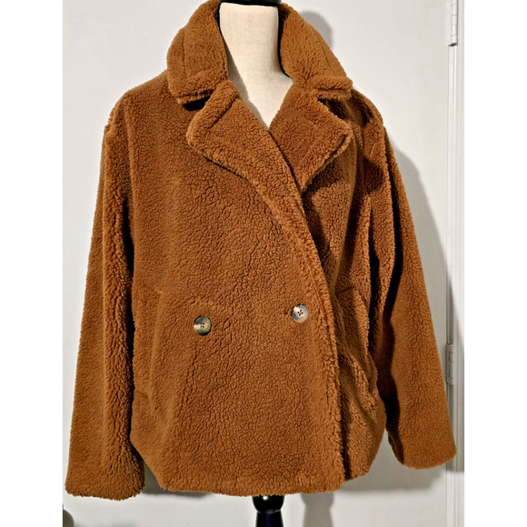 Gap Sherpa Moto Jacket Women's Sz M Brown Double Breasted NEW - Picture 1 of 7